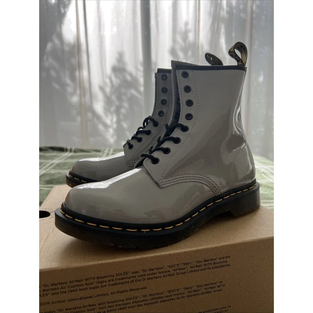 Dr Martens 1460 Patent Leather Boots 'Gray', Size: 10 (Women) NEW in BOX! - Picture 5 of 8